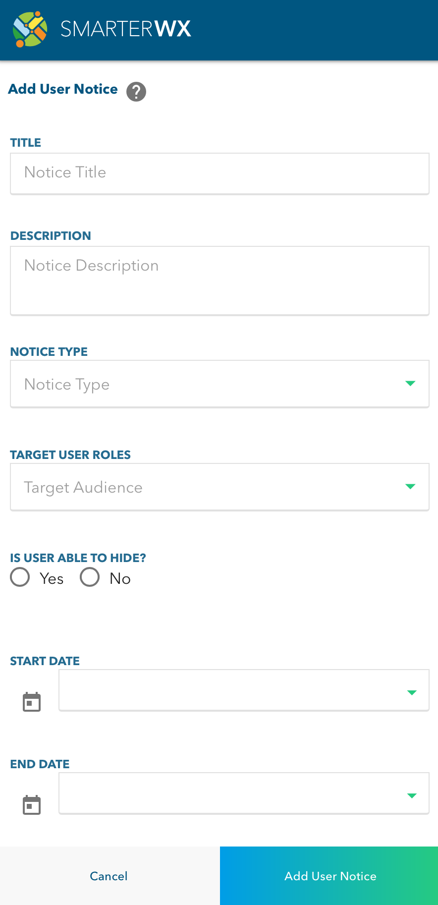User notice form