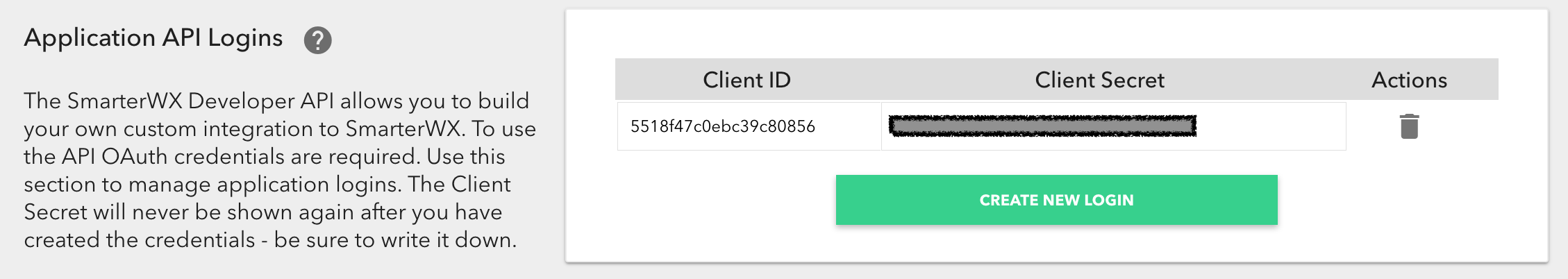 Application API Login Form